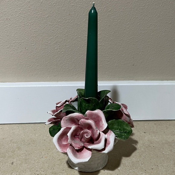 Vintage Lanzarin Handmade Italy Sculpted Roses Basket Candleholder Beautiful! - Picture 1 of 11